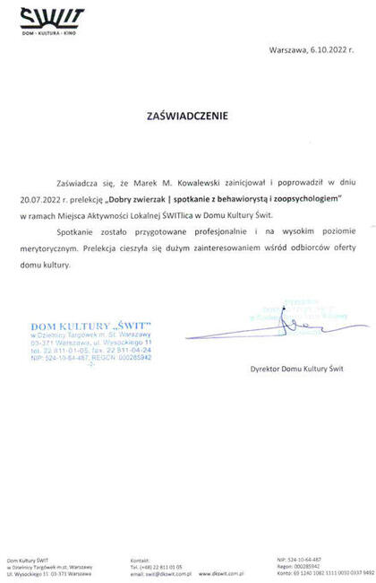 Zoopsycholog / Behawiorysta | Pies / Kot | Promocja!