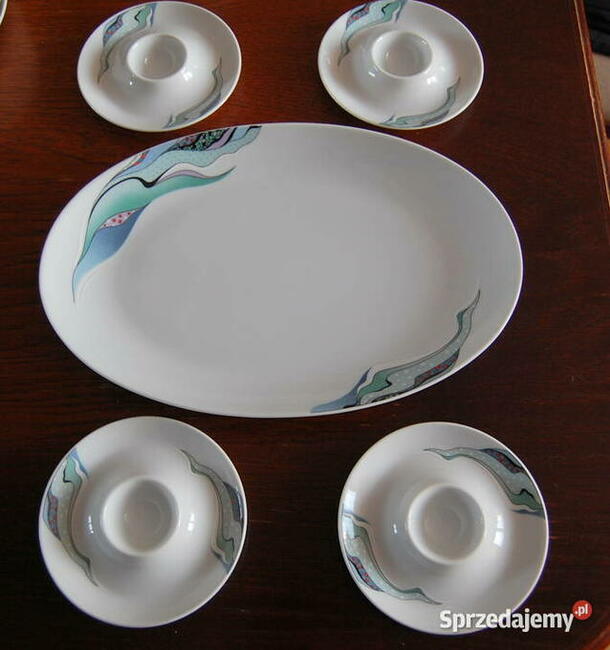 Porcelanowe kieliszki na jajka, półmisek, Seltmann Bavaria.