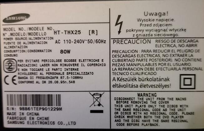 Kino domowe Samsung ht-thx25 + okablowanie