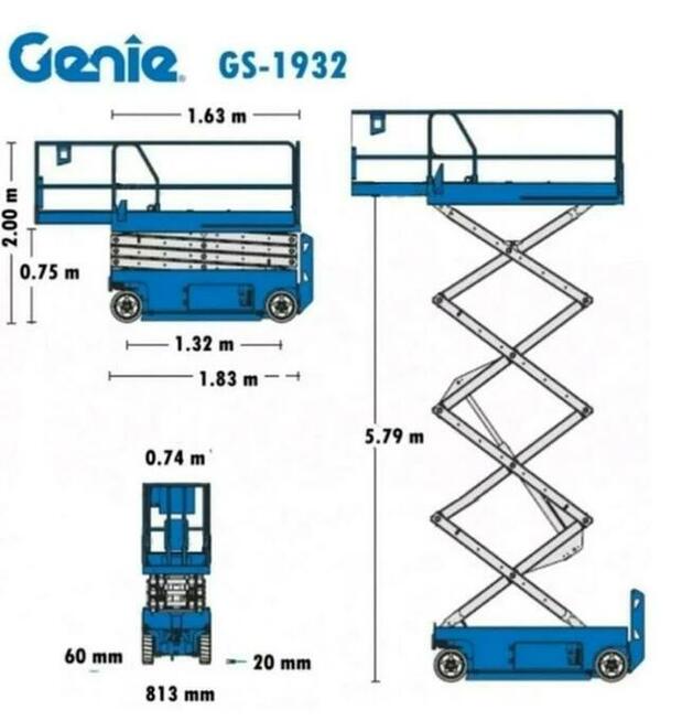 Wynajem podnośnik nożycowy 8m(wys. robocza) zwyżka podest