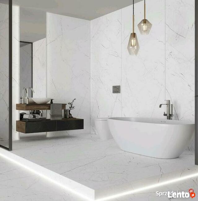 Płytki łazienkowe białe gres120x60 marmur Marmo white Cerrad