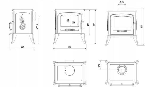 Piec żeliwny koza kominek żeliwny K7Ø130 K7 5kW