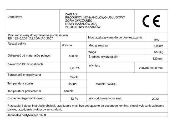 PIEC PIECYK KOMINEK ECO ŻELIWNY KOZA ASTAT 6KW
