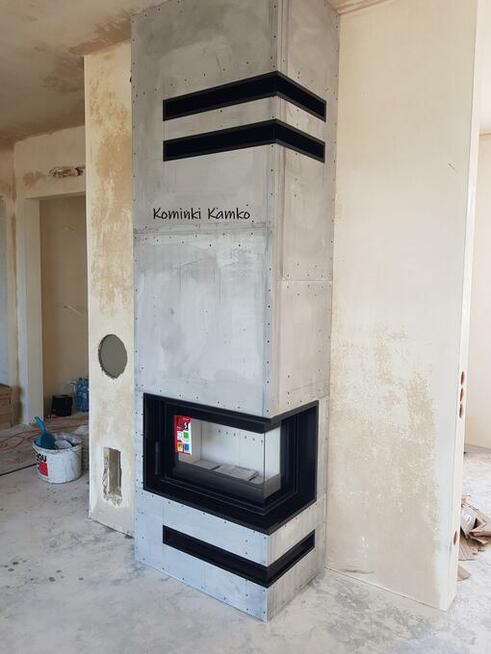 Kominki Kamko - wkład narożny Simple S BS z zabudową.