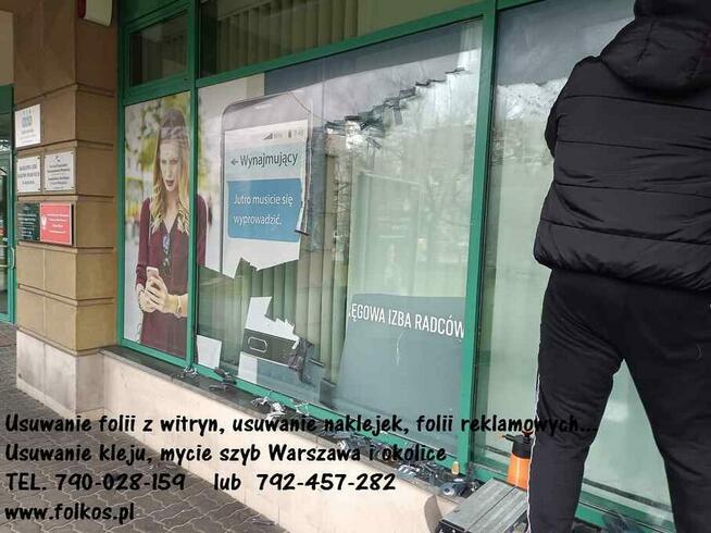 Usuwanie folii z witryn, usuwanie naklejek, kleju, mycie