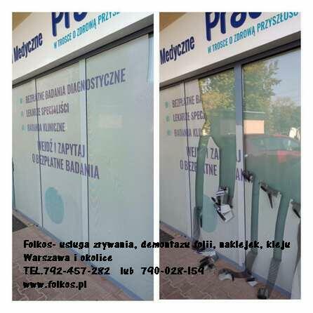 Usuwanie folii z witryn, usuwanie naklejek, kleju, mycie