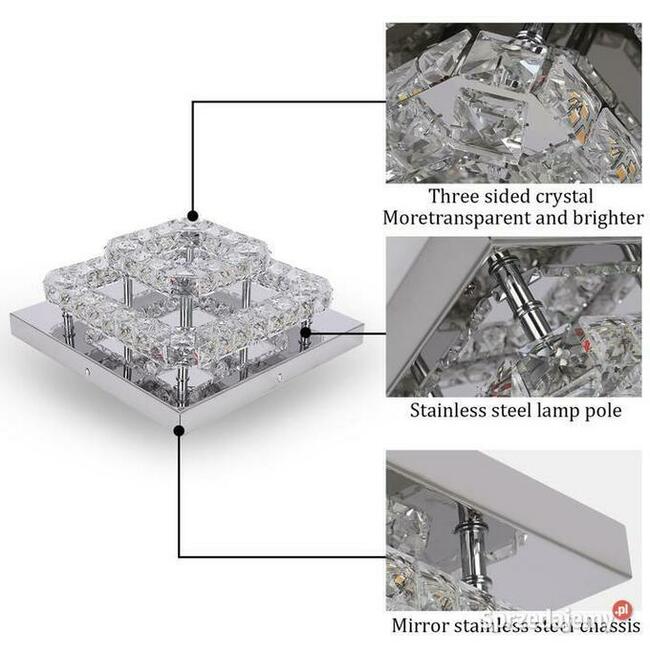 Lampa LED Kwadratowa Zdobiona Szklanymi Kryształami