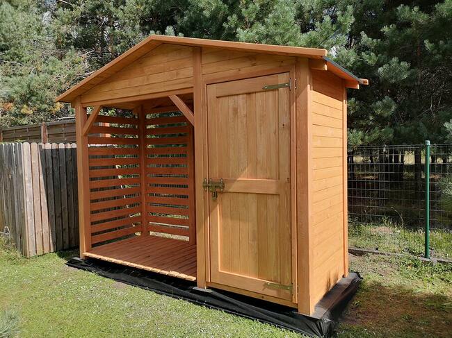 Drewutnia 2 x 1,1m + narzędziówka 1,14 x 1,1m z dachem na boki