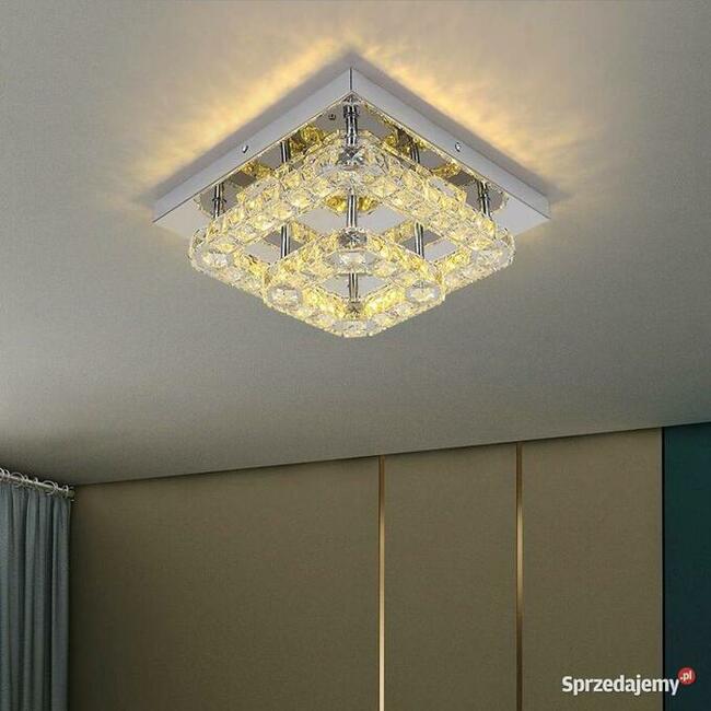 Lampa LED Kwadratowa Zdobiona Szklanymi Kryształami