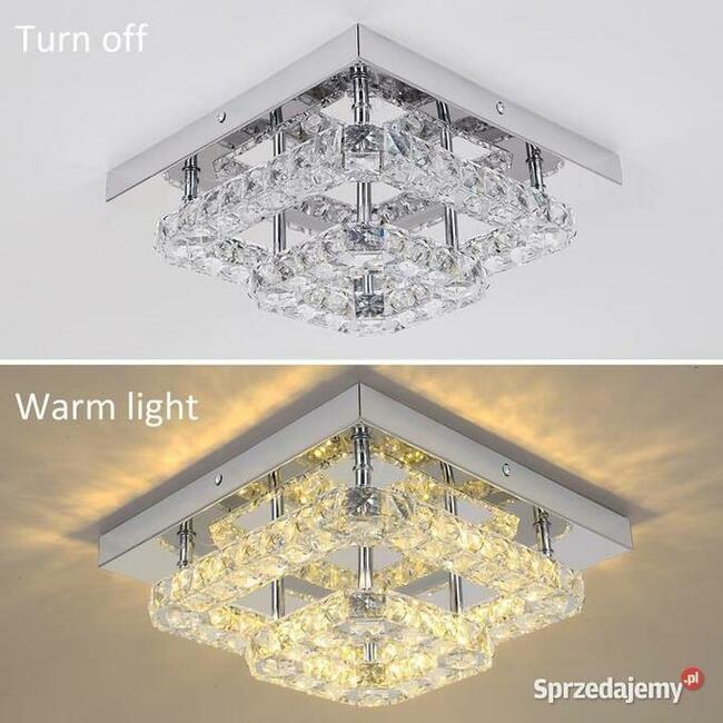 Lampa LED Kwadratowa Zdobiona Szklanymi Kryształami