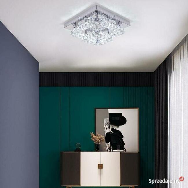 Lampa LED Kwadratowa Zdobiona Szklanymi Kryształami