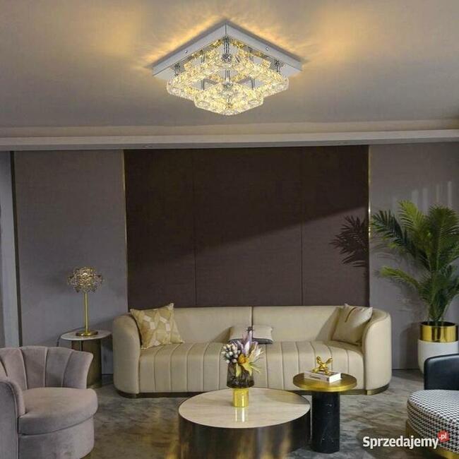 Lampa LED Kwadratowa Zdobiona Szklanymi Kryształami