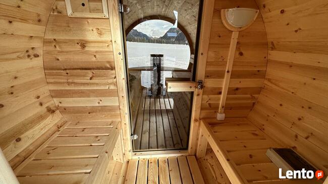 Sauna Beczka ogrodowa Discovery Ø 2 m ganek przedsionek piec