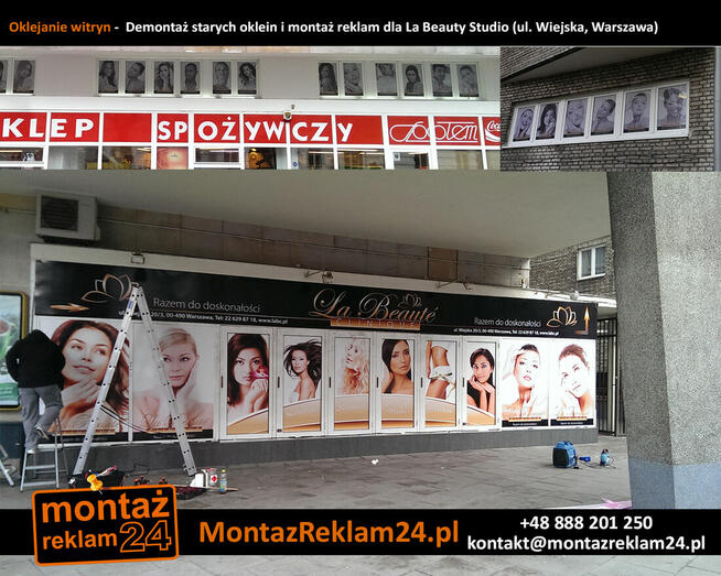 Oklejanie witryn okiennych Warszawa | MontazReklam24.pl