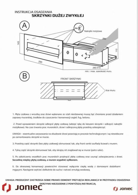 JONIEC SKRZYNKA DUŻA ZWYKŁA SDZ INOX 285x145mm