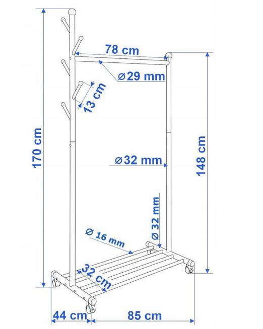 WIESZAK NA KÓŁKACH PÓŁKA STOJAK SZAFA