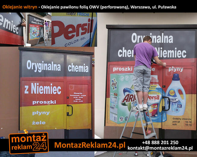 Oklejanie witryn okiennych Warszawa | MontazReklam24.pl