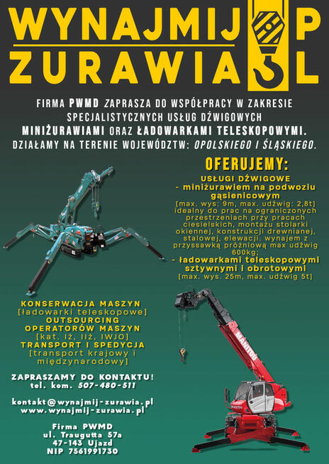 Mini żuraw Strzelce Opolskie, montaż okien, elewacji, szkła