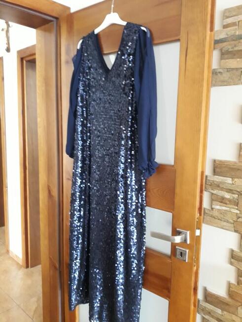 Granatowa dluga sukienka z cekinami roz 48