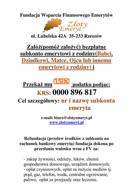 Przekaż 1,5% z rozliczenia PIT swojemu emerytowi z rodziny