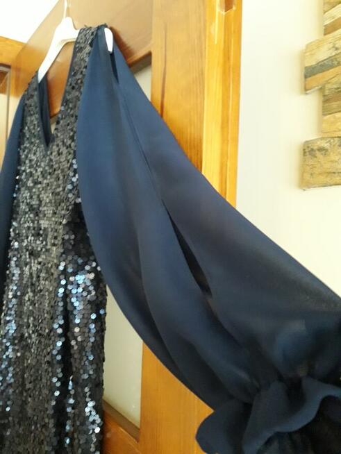 Granatowa dluga sukienka z cekinami roz 48