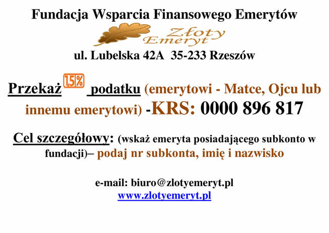 Przekaż 1,5% z rozliczenia PIT swojemu emerytowi z rodziny