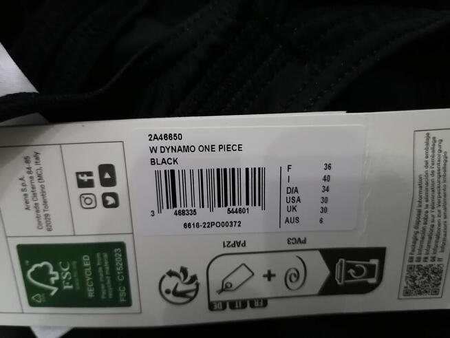 34 Arena Strój kąpielowy jednoczęściowy czarny