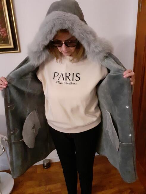 Kurtka skórzana z kołnierzem i kapturem z lisa. 800 zł