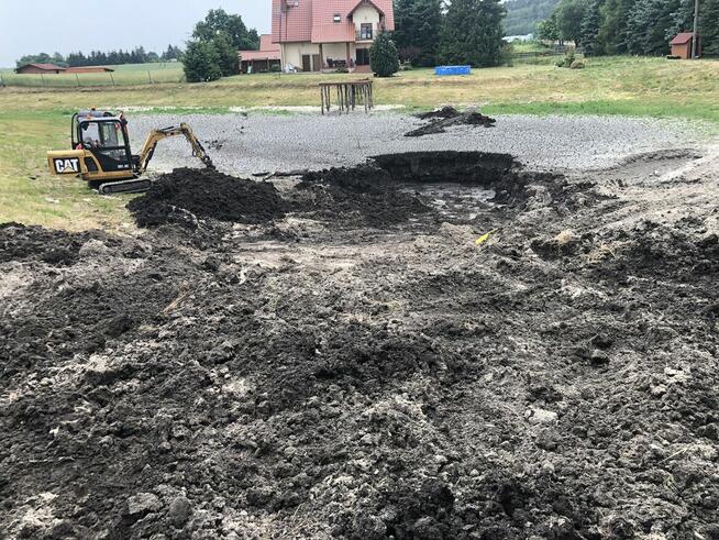 Minikoparka, wywrotką, wykopy, niwelacja