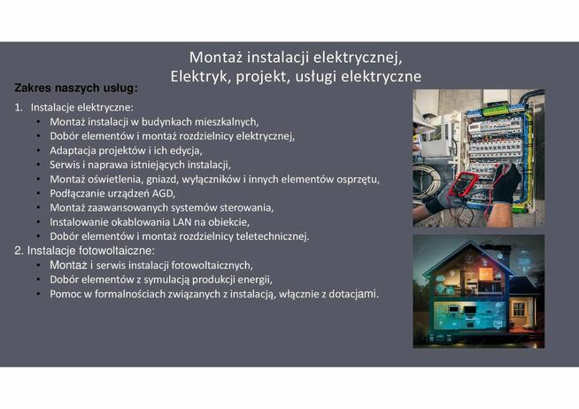 Montaż instalacji elektrycznej, Elektryk, projekt,
