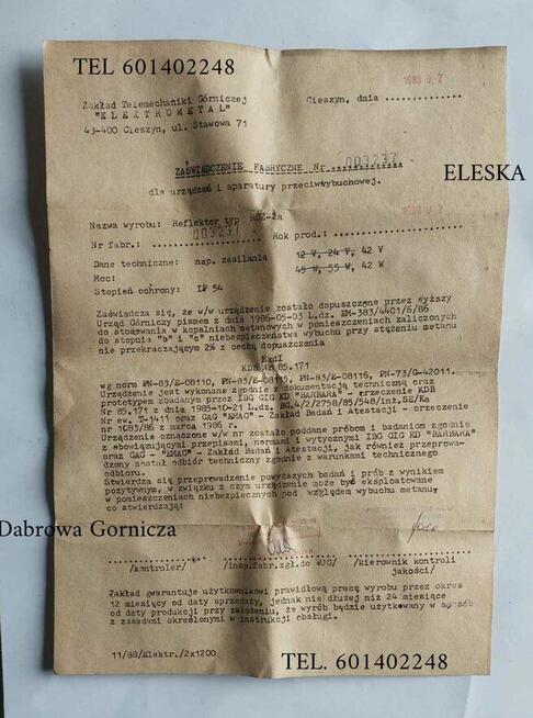 Reflektor Roz-2a Elektrometal Cieszyn - Górnicze lampy