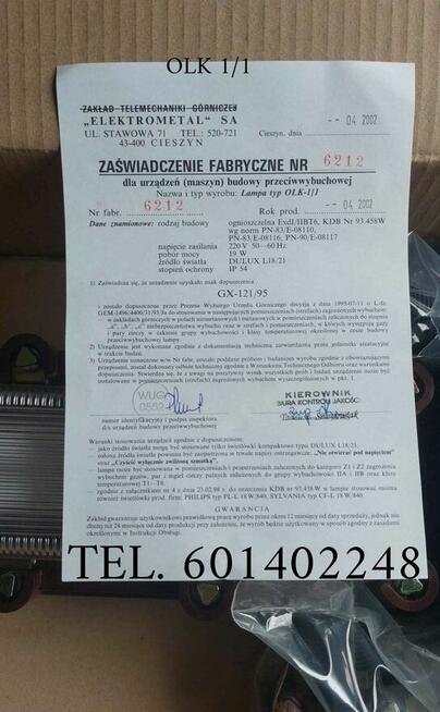 Lampa OLK -1/1 Elektrometal SA Cieszyn