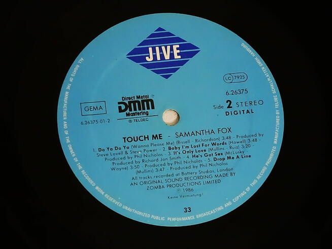 Samantha Fox – Touch Me winyl LP 6.26375 AP 1986 rok