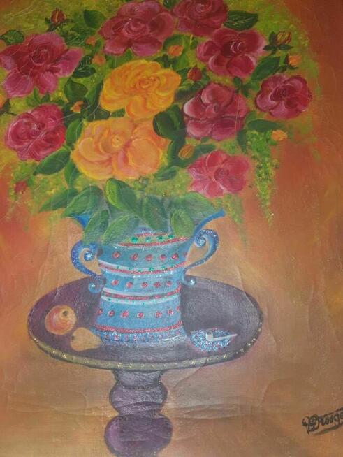 Obraz olejny na płótnie xix kwiaty w wazonie