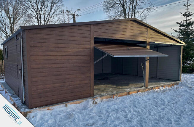 Garaż Blaszany 8x6m Drewnopodobna blacha