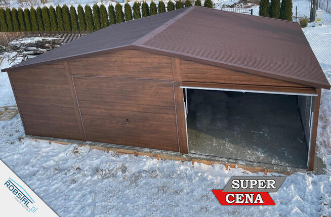 Garaż Blaszany 8x6m Drewnopodobna blacha