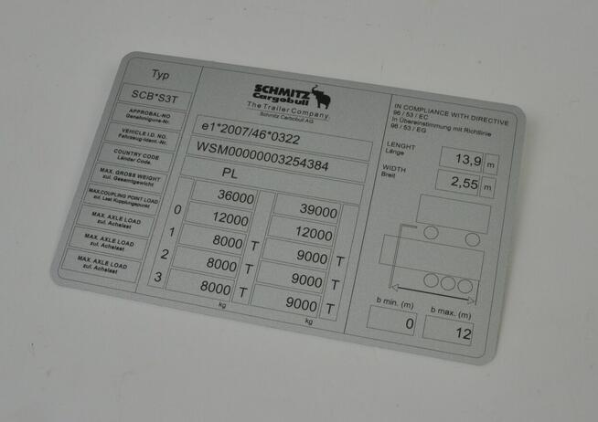 Odtworzenie tabliczki znamionowej SCHMITZ Cargobull