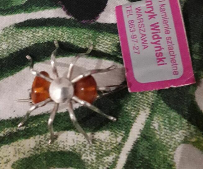 Srebrna broszka pr925 bursztyn Biżuteria Artystyczna Nowa