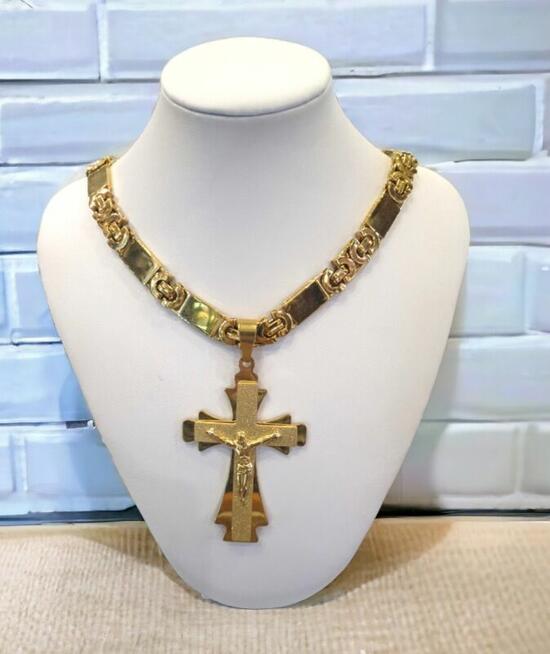 Komplet męski łańcuszek I krzyż splot królewski stal 60cm1.1