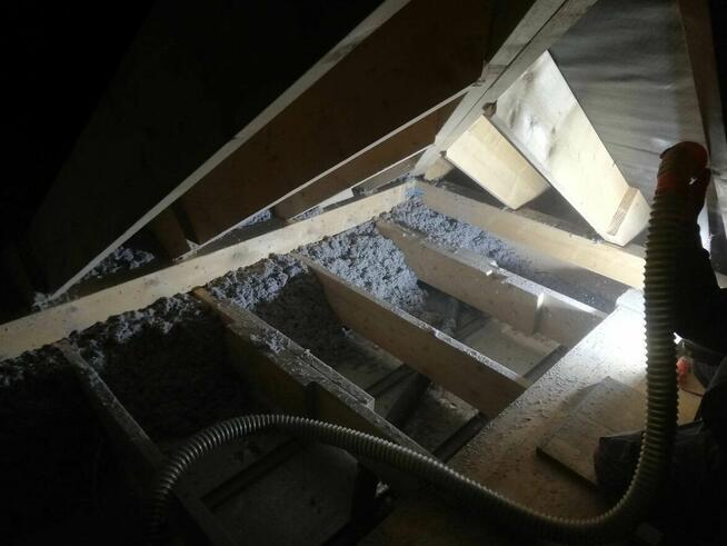 Naprawa poddasza po kunach docieplanie Celulozą TERMOWOZJA