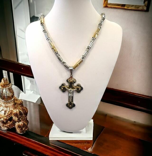 Komplet męski łańcuszek I krzyż królewski stal 60 cm 6mm