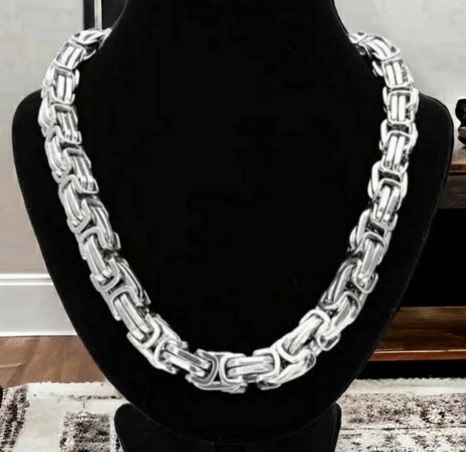 Posrebrzany naszyjnik Męski splot królewski stal 65cm