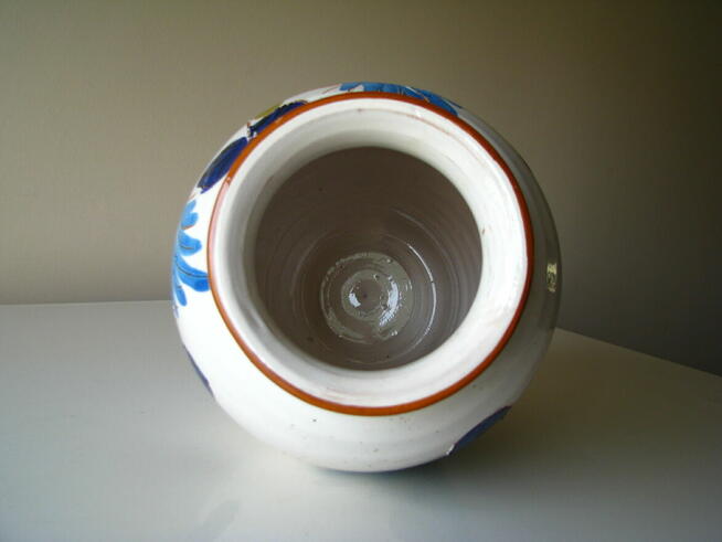 Ceramiczny wazon rękodzieło z motywem kwiatów 21 cm retro