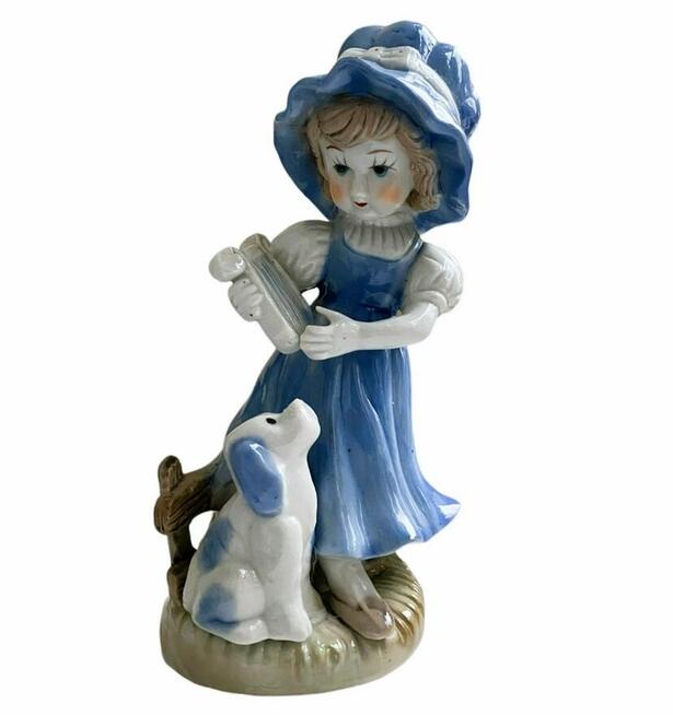 Figurka porcelanowa - dziewczynka z harfą i psem