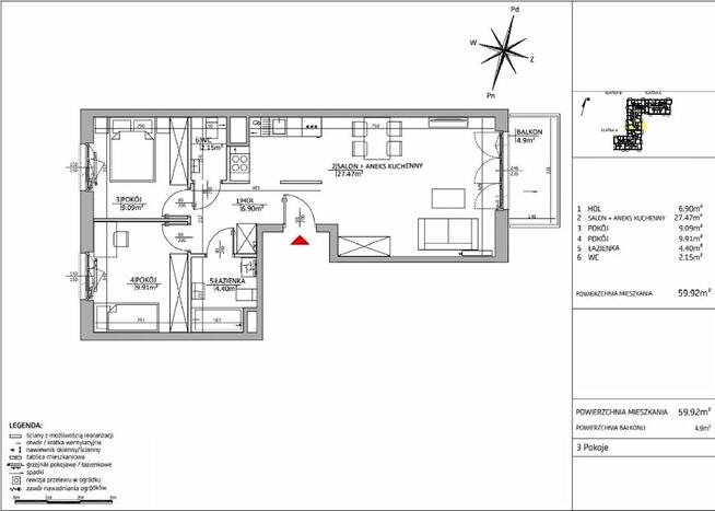 Mieszkanie 3-Pokojowe 59,92 m2