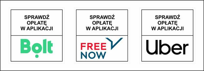 Naklejki UBER BOLT FREENOW sprawdź opłatę w aplikacji, duże