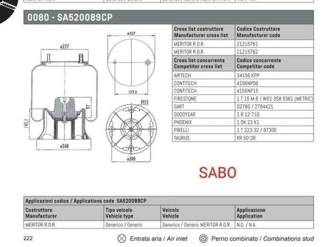 Poduszka miech pneumatyczny resor 4156NP06