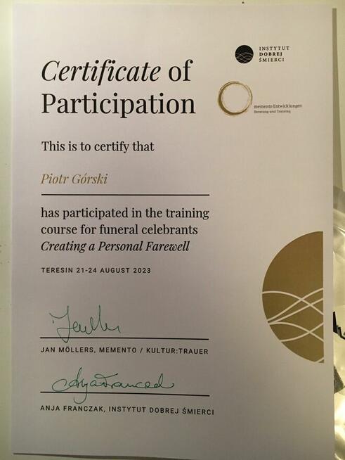 Mistrz ceremonii pogrzebowej / świeckiej / humanistycznej