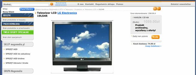 Telewizor LED LG 19LS4R z dekoderm + uchwyt naścien