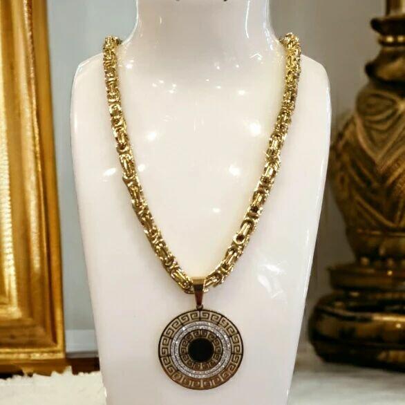 Komplet damski naszyjnik i zawieszka grecka splot królewsk